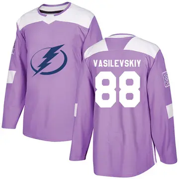 Men's Andrei Vasilevskiy Tampa Bay Lightning ＃88 Authentic Purple Fights Cancer Practice Jersey