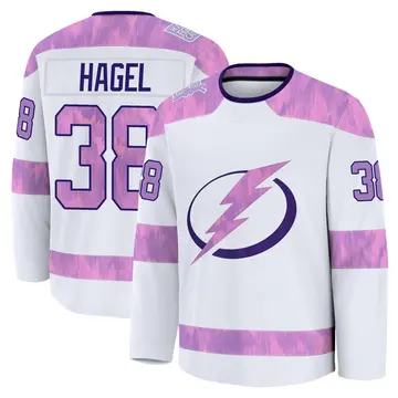 Men's Brandon Hagel Tampa Bay Lightning ＃38 Premium White 2024 Hockey Fights Cancer Practice Jersey