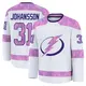 Men's Jonas Johansson Tampa Bay Lightning ＃31 Premium White 2024 Hockey Fights Cancer Practice Jersey