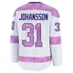 Men's Jonas Johansson Tampa Bay Lightning ＃31 Premium White 2024 Hockey Fights Cancer Practice Jersey
