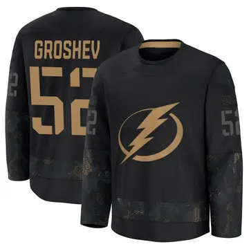Men's Maxim Groshev Tampa Bay Lightning ＃52 Premium Black 2024 Military Appreciation Practice Jersey