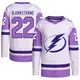 Men's Oliver Bjorkstrand Tampa Bay Lightning ＃22 Authentic White/Purple Hockey Fights Cancer Primegreen Jersey