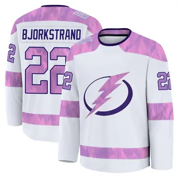 Men's Oliver Bjorkstrand Tampa Bay Lightning ＃22 Premium White 2024 Hockey Fights Cancer Practice Jersey