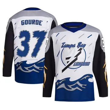 Men's Yanni Gourde Tampa Bay Lightning ＃37 Authentic White Reverse Retro 2.0 Jersey