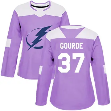Women's Yanni Gourde Tampa Bay Lightning ＃37 Authentic Purple Fights Cancer Practice Jersey