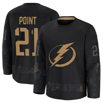 Youth Brayden Point Tampa Bay Lightning ＃21 Premium Black 2024 Military Appreciation Practice Jersey