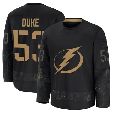 Youth Dylan Duke Tampa Bay Lightning ＃53 Premium Black 2024 Military Appreciation Practice Jersey