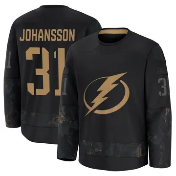 Youth Jonas Johansson Tampa Bay Lightning ＃31 Premium Black 2024 Military Appreciation Practice Jersey