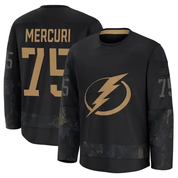Youth Lucas Mercuri Tampa Bay Lightning ＃75 Premium Black 2024 Military Appreciation Practice Jersey