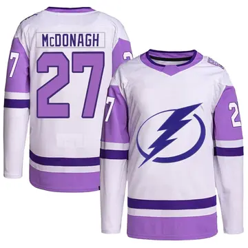 Youth Ryan McDonagh Tampa Bay Lightning ＃27 Authentic White/Purple Hockey Fights Cancer Primegreen Jersey