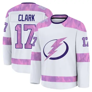 Youth Wendel Clark Tampa Bay Lightning ＃17 Premium White 2024 Hockey Fights Cancer Practice Jersey