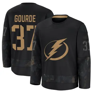 Youth Yanni Gourde Tampa Bay Lightning ＃37 Premium Black 2024 Military Appreciation Practice Jersey